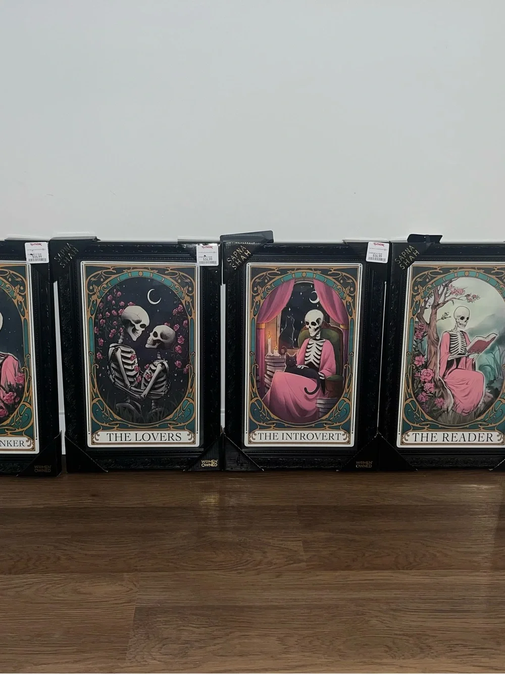 New Viral Sapna Shah Skeleton Tarot Framed Wall Art Set of 4